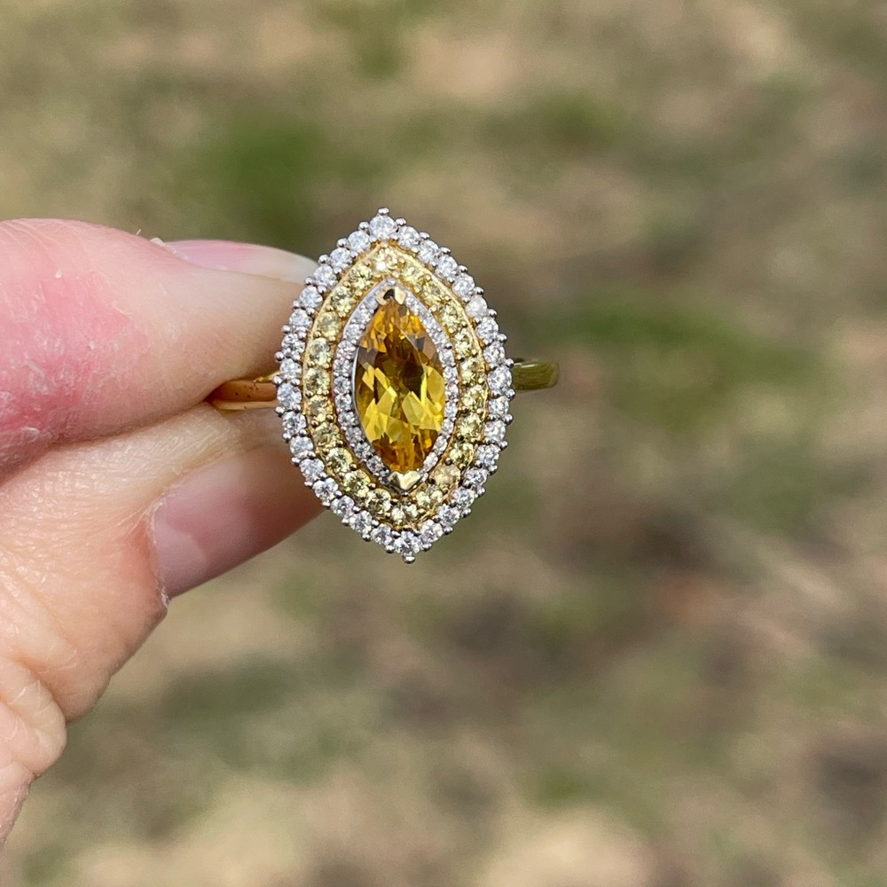 Brazilian Heliodor Triple Halo Ring